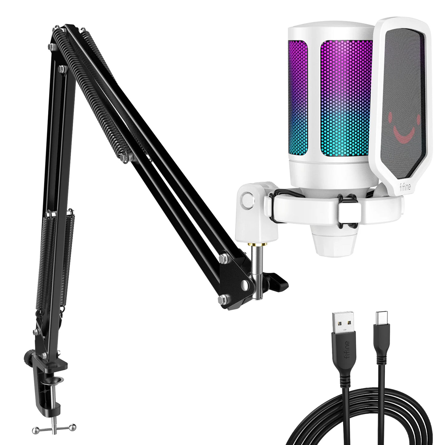 Fifine A6T USB Gaming Microphone Kit For PC PS4 PS5 RGB Arm Stand