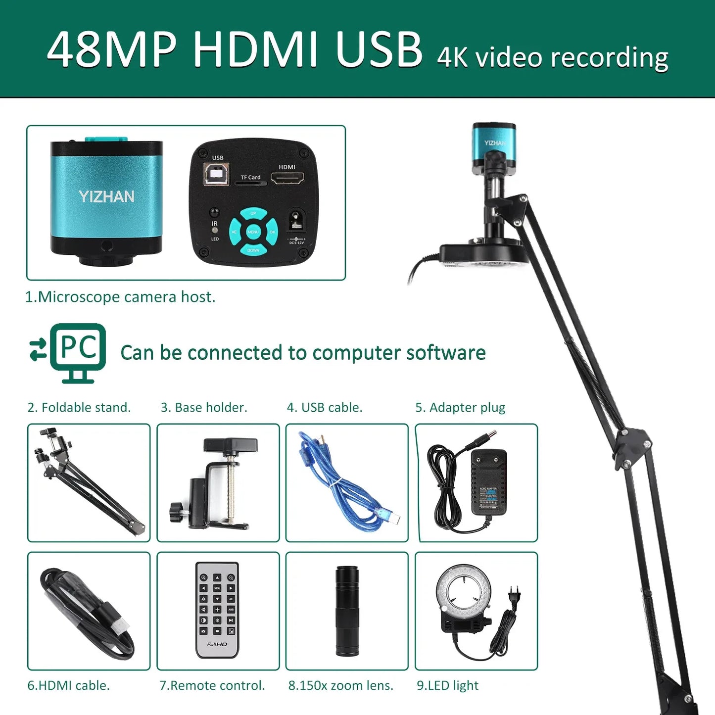 YIZHAN Soldering Microscope With 4K HDMI USB Camera 150x Magnification