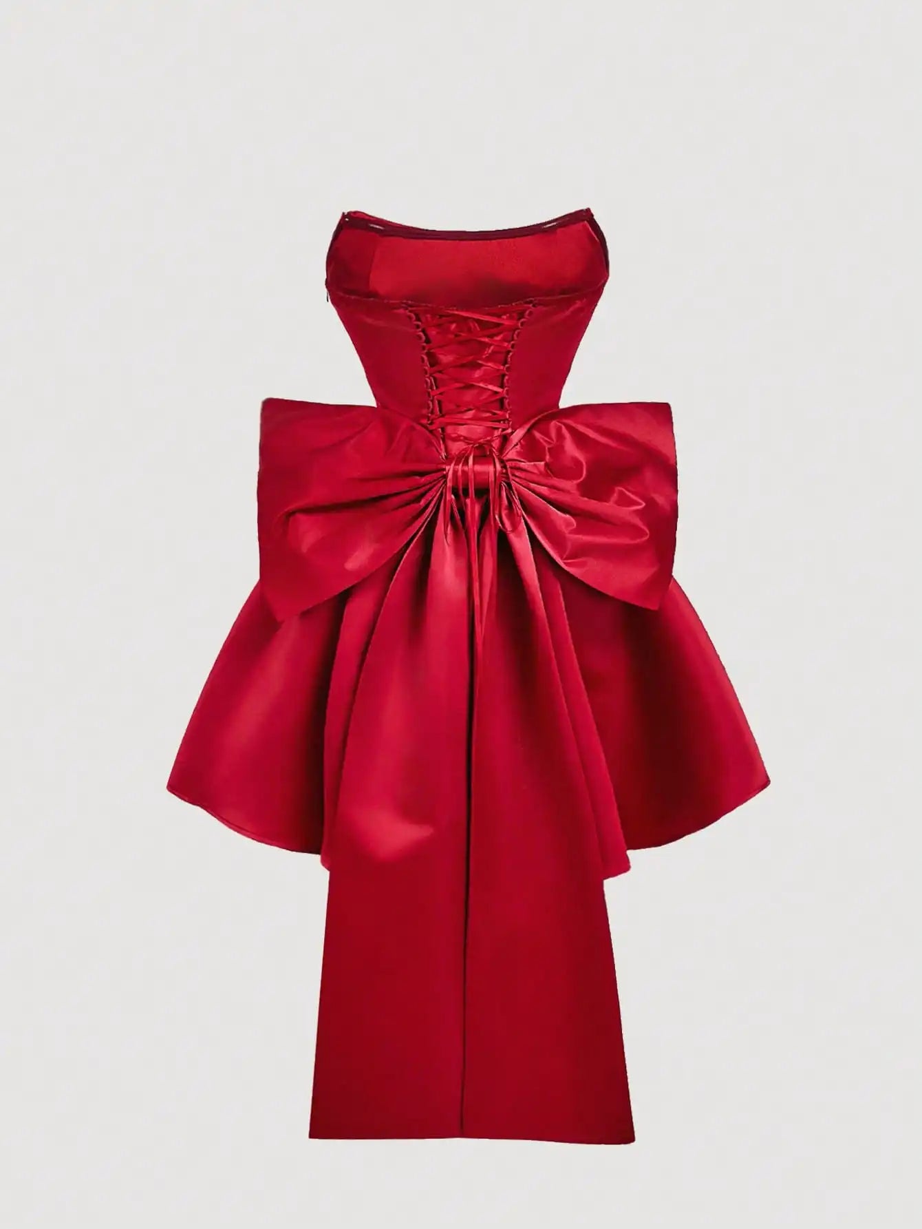 Satin Corset Dress with Bow Back Strapless Party Dress