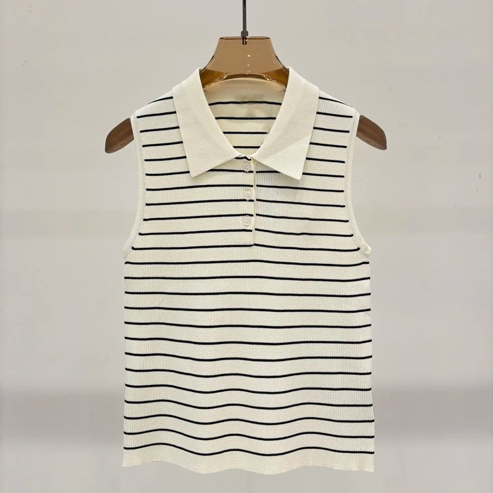 Women Sleeveless Striped Cotton Blouse For Casual Wear