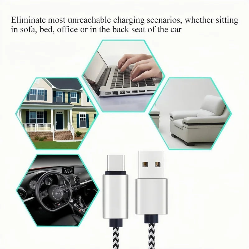USB Type C Cable 3 Pack Nylon Braided USB 2.0 to USB A for Android