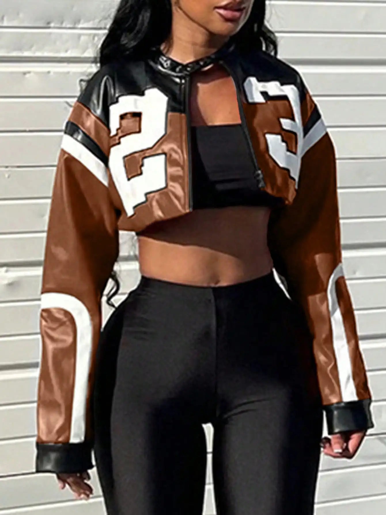 Womens Faux Leather Moto Jacket Zipper Bomber Style Streetwear