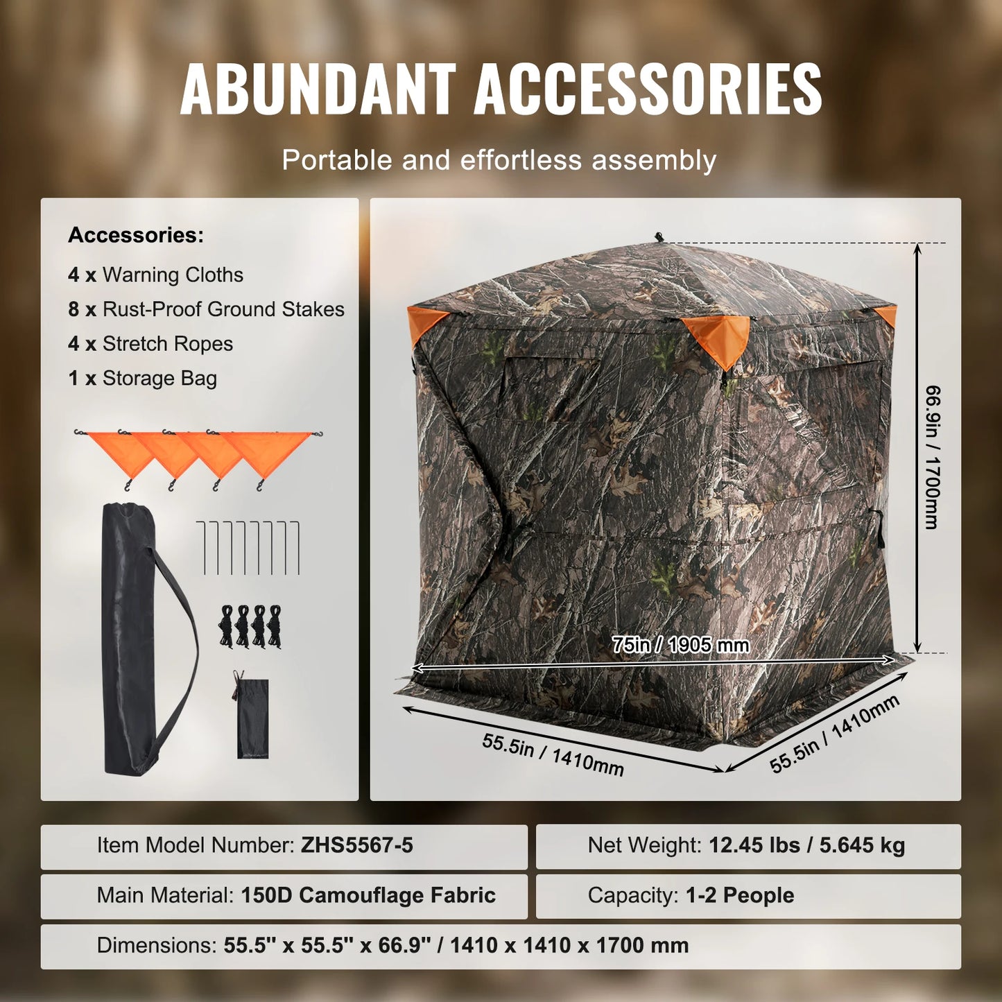 SucceBuy 270 Degree See Through Ground Hunting Blind For 2-3 People