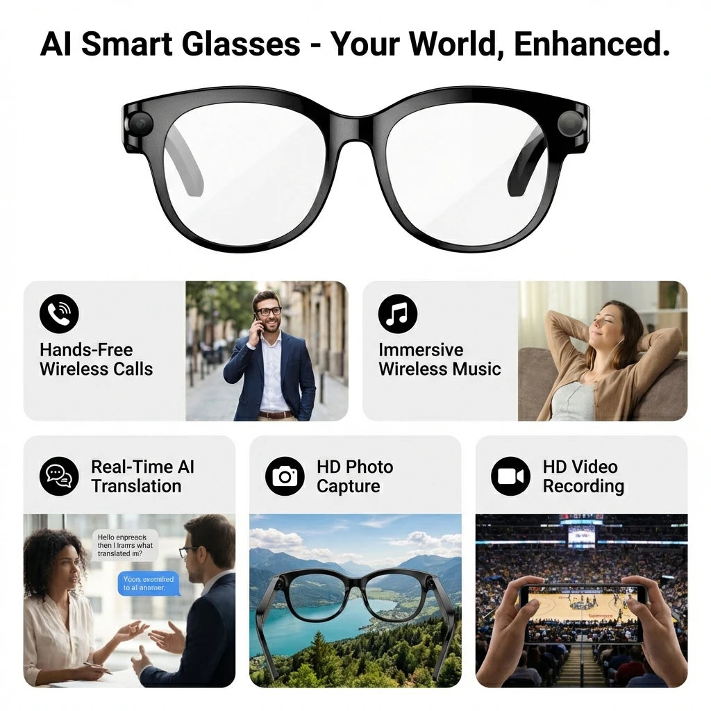 SENBONO Smart Glasses With 100 Language Translation Bluetooth Camera
