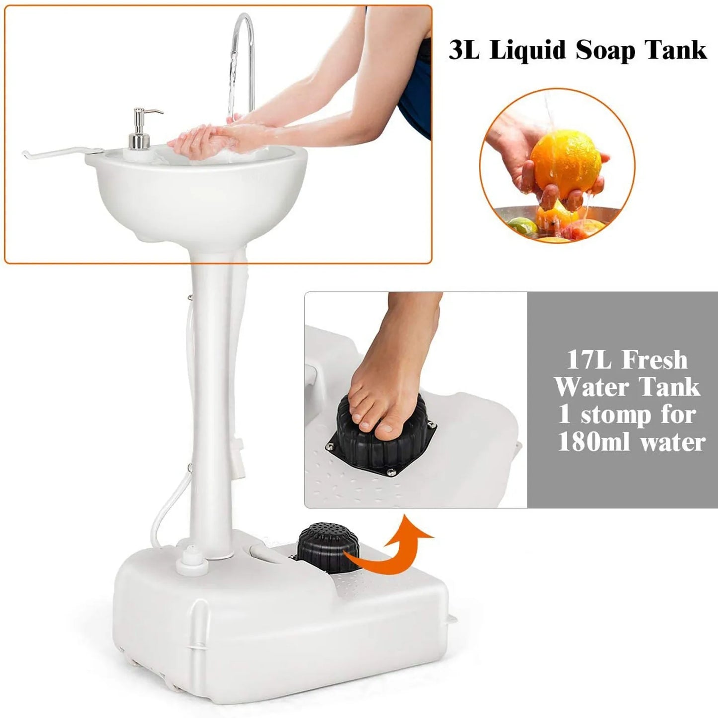 Unbrand Portable Camping Sink With Wheels And Foot Pump 9L
