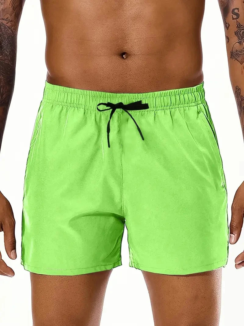 Men Summer Beach Shorts With Elastic Waist And Dual Pockets