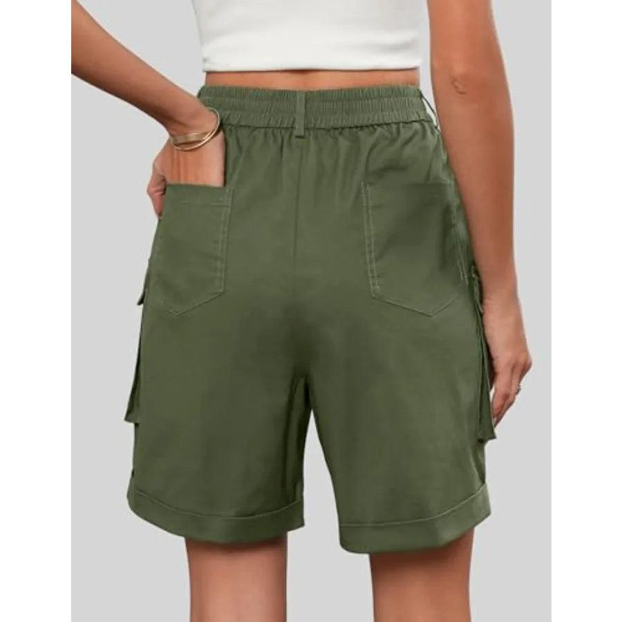 Bermuda Cargo Shorts For Women High Waist Denim 6 Pockets
