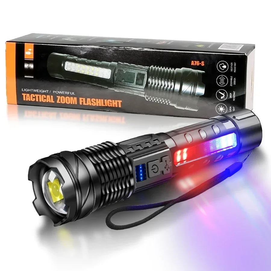 High Power LED Flashlight USB Rechargeable Torch with Zoomable Light