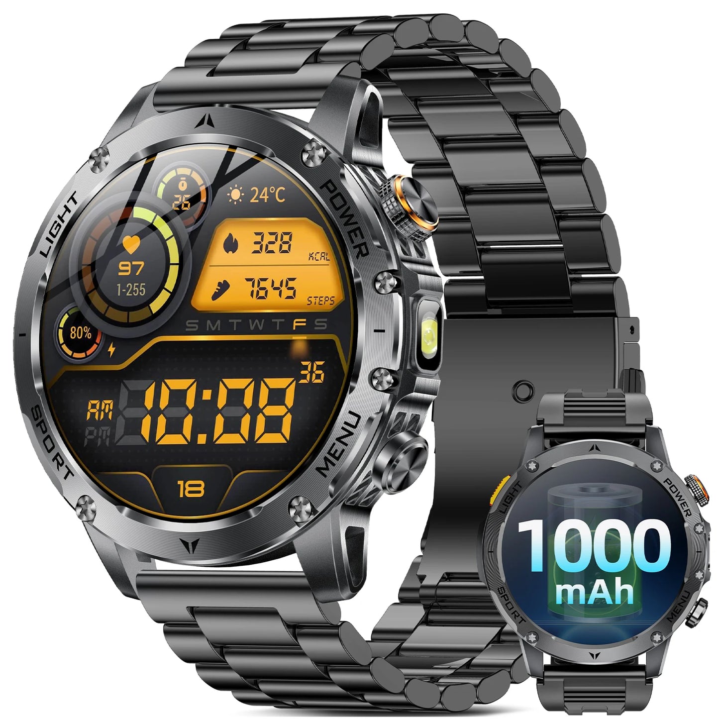Military Smartwatch For Men With Bluetooth Call Health Monitor Waterproof