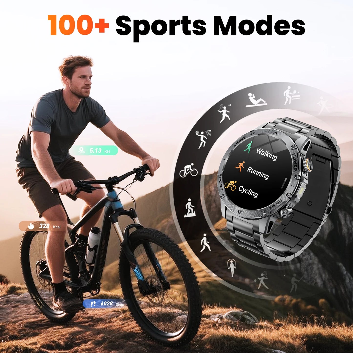 Military Smartwatch For Men With Bluetooth Call Health Monitor Waterproof