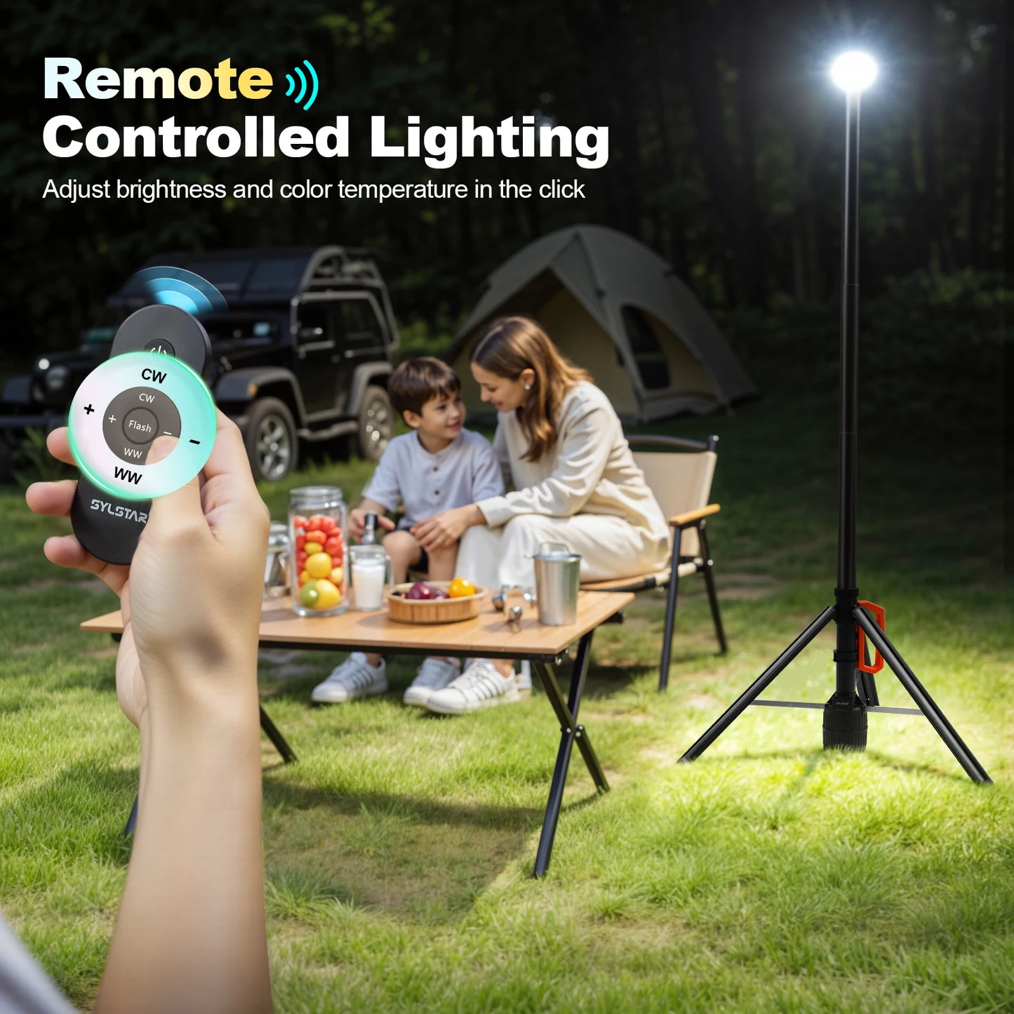 360 Degree Rechargeable Work Light With Remote Control Telescopic Stand