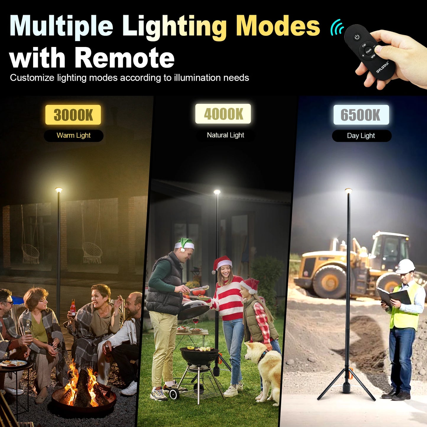 360 Degree Rechargeable Work Light With Remote Control Telescopic Stand