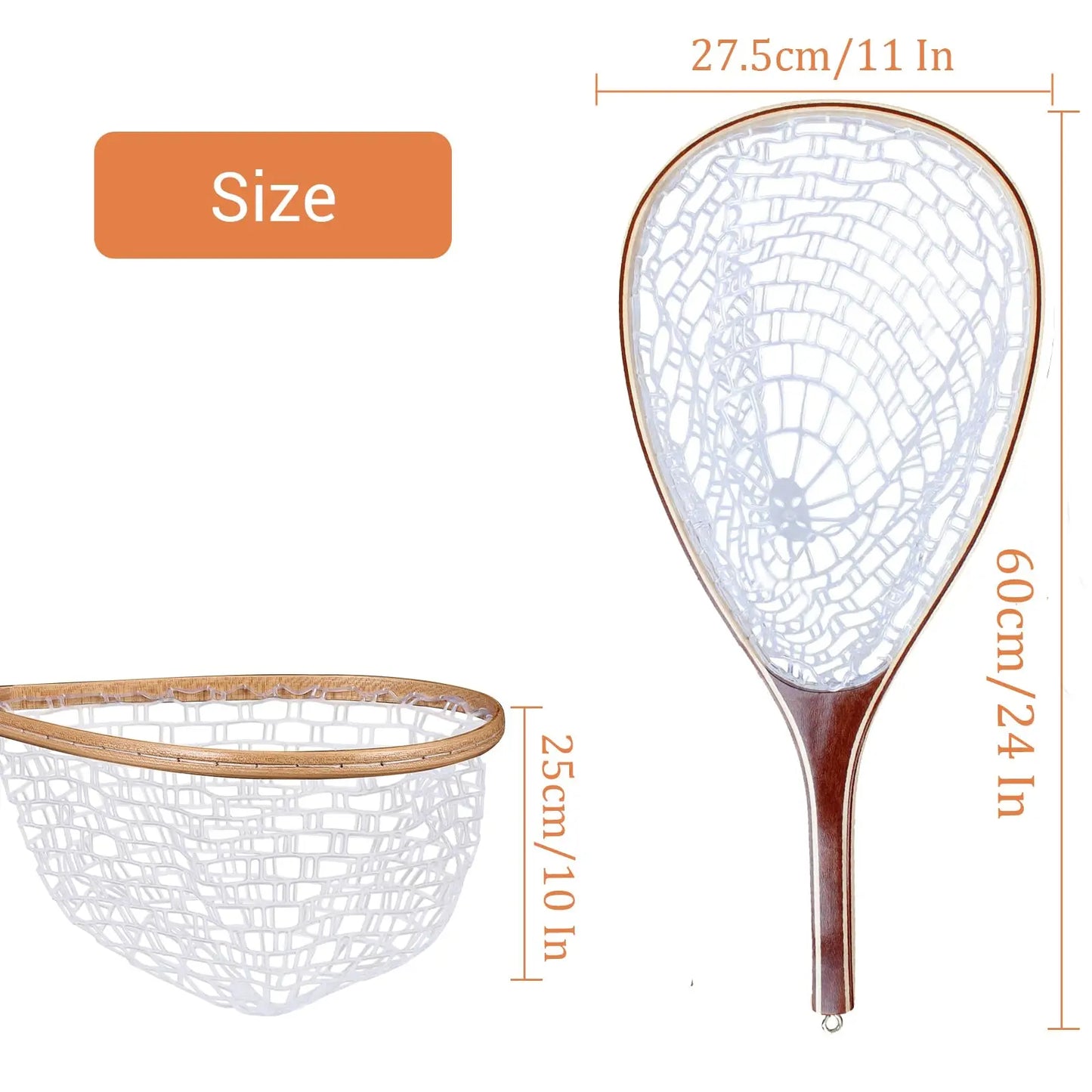 Fishing Net For Trout With Soft Rubber Mesh And Wooden Handle