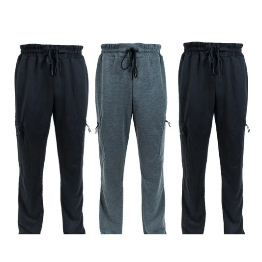 Men's Fleece Lined Slim Joggers With Zipper Pockets 3 Pack