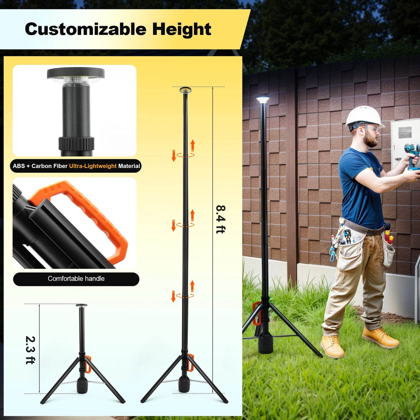 360 Degree Rechargeable Work Light With Remote Control Telescopic Stand