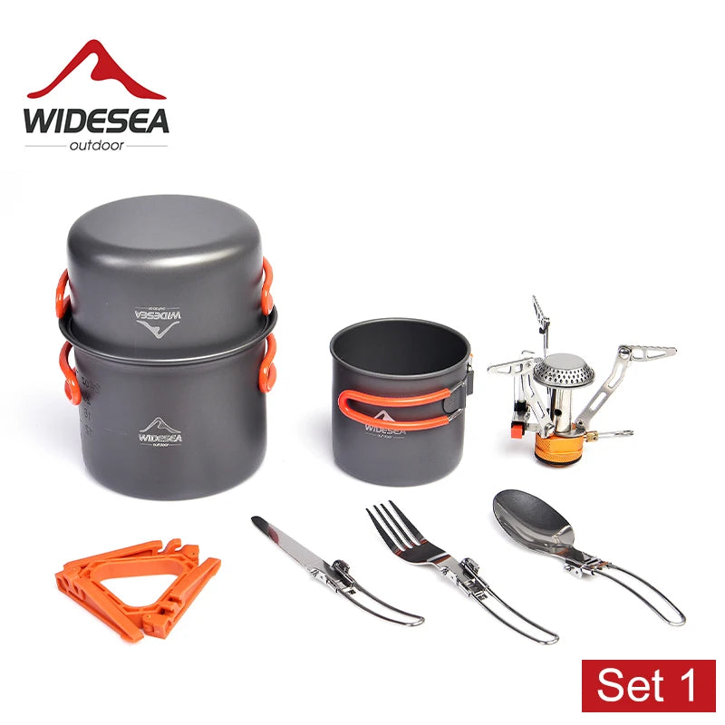 Widesea Camping Cookware Set Portable Pot Cup Knife Fork Utensils