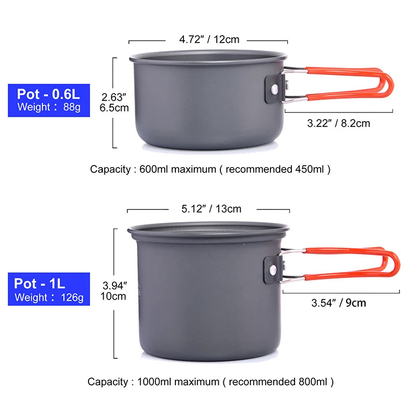 Widesea Camping Cookware Set Portable Pot Cup Knife Fork Utensils