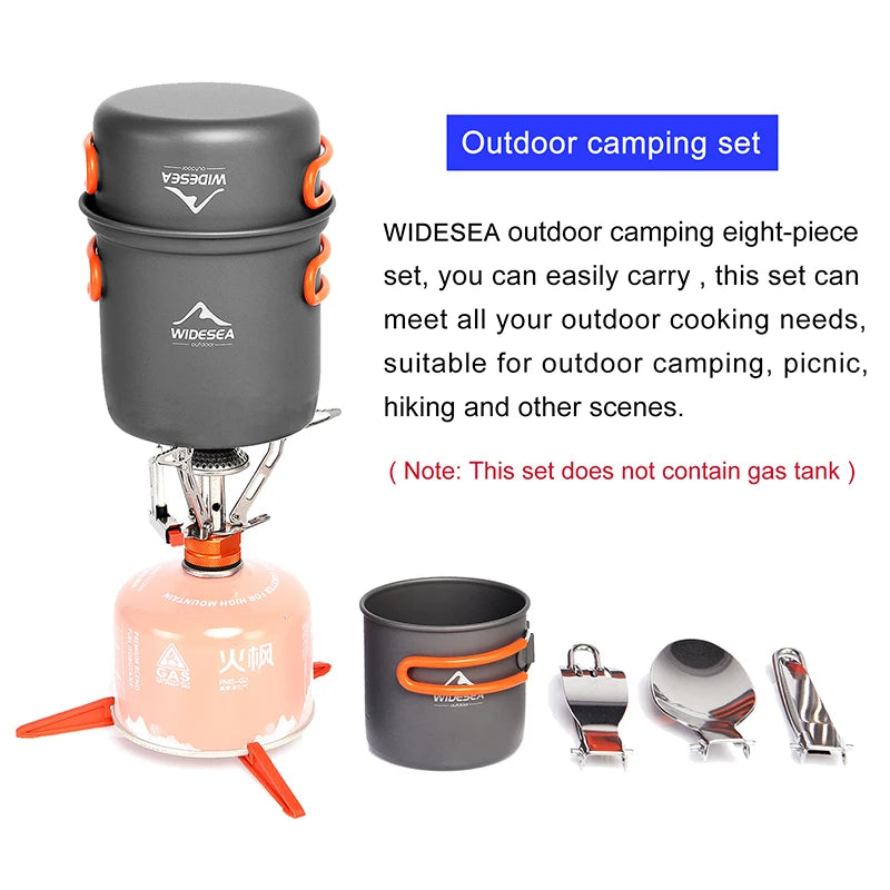 Widesea Camping Cookware Set Portable Pot Cup Knife Fork Utensils