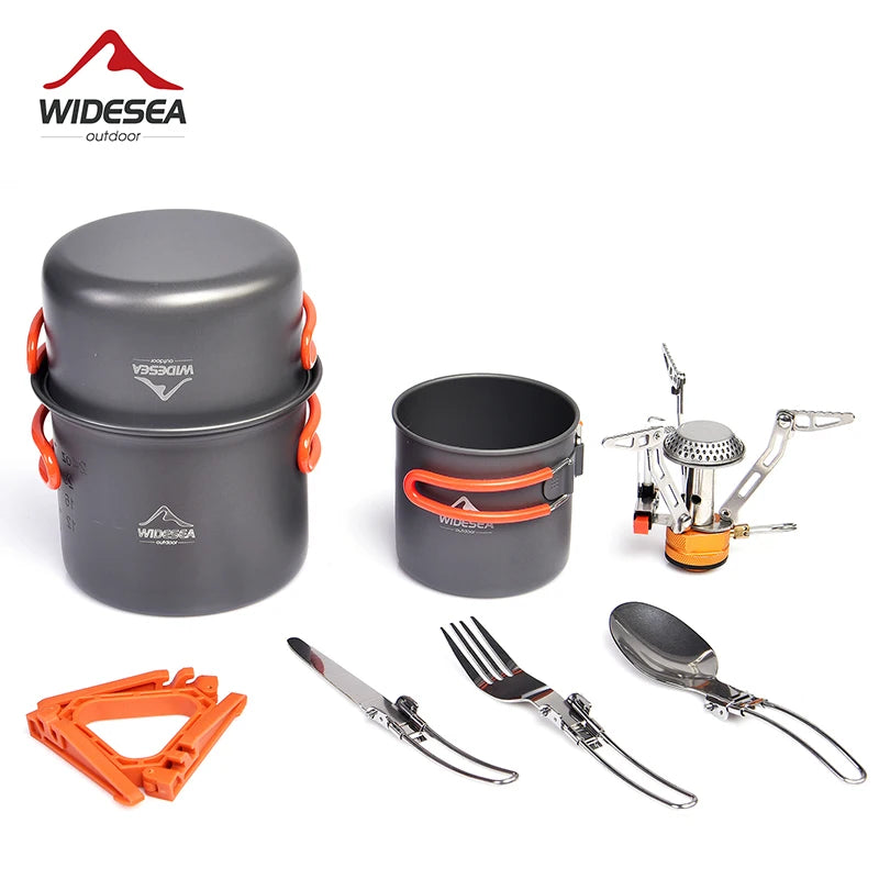 Widesea Camping Cookware Set Portable Pot Cup Knife Fork Utensils