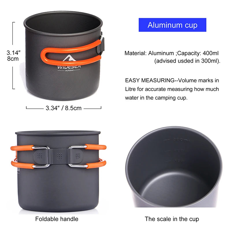 Widesea Camping Cookware Set Portable Pot Cup Knife Fork Utensils