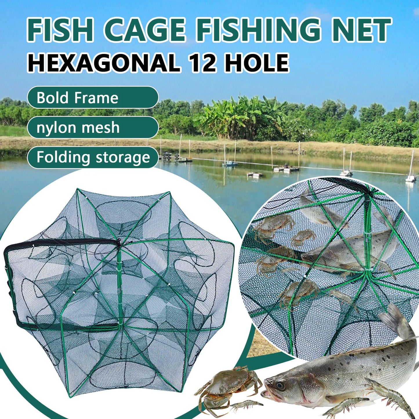 Foldable Lobster Cage Fishing Trap Nylon Net For Crabs And Shrimp
