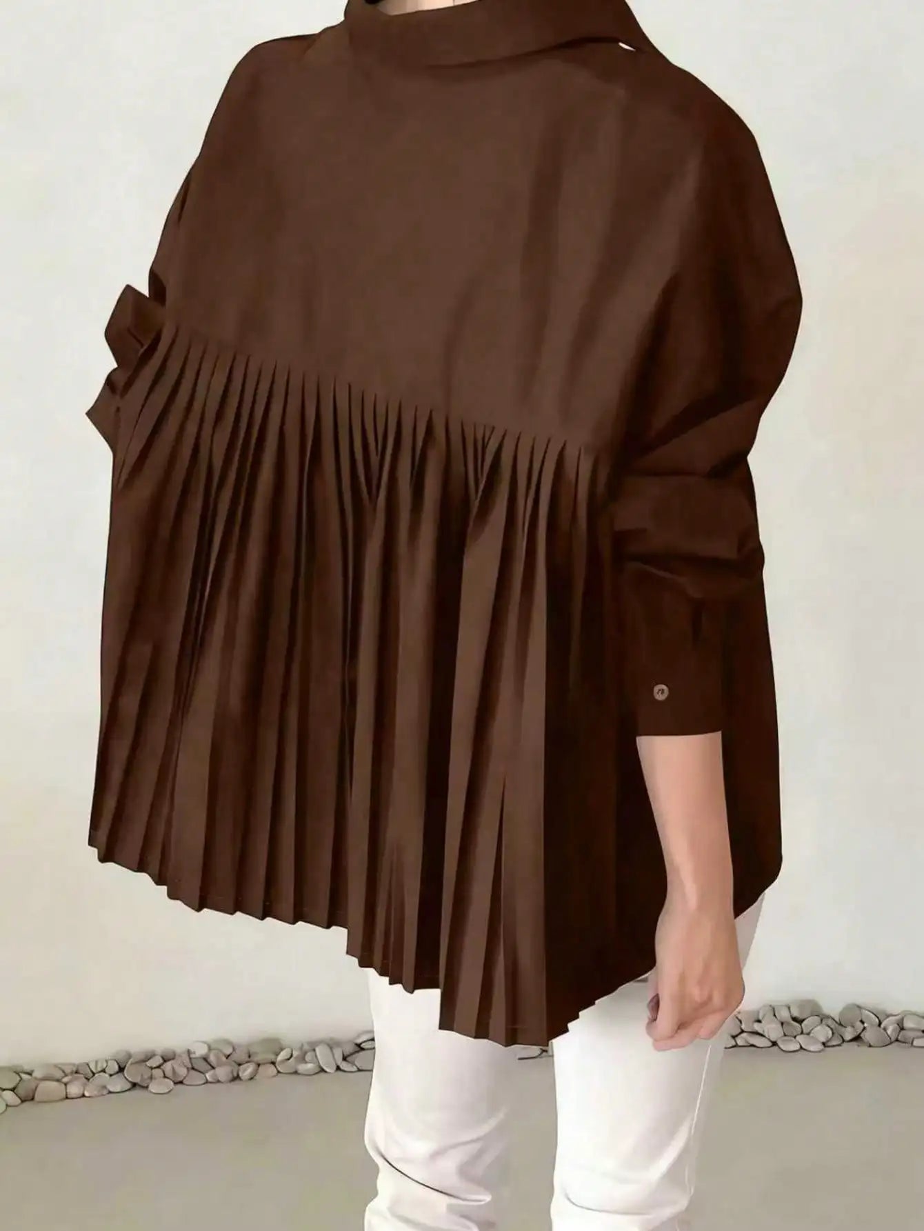 Loose Pleated Long Sleeve Shirt Casual Elegant Spring Summer