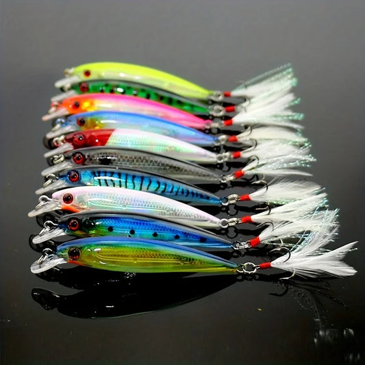 LISM Minnow Fishing Lures Set With Feathered Hooks