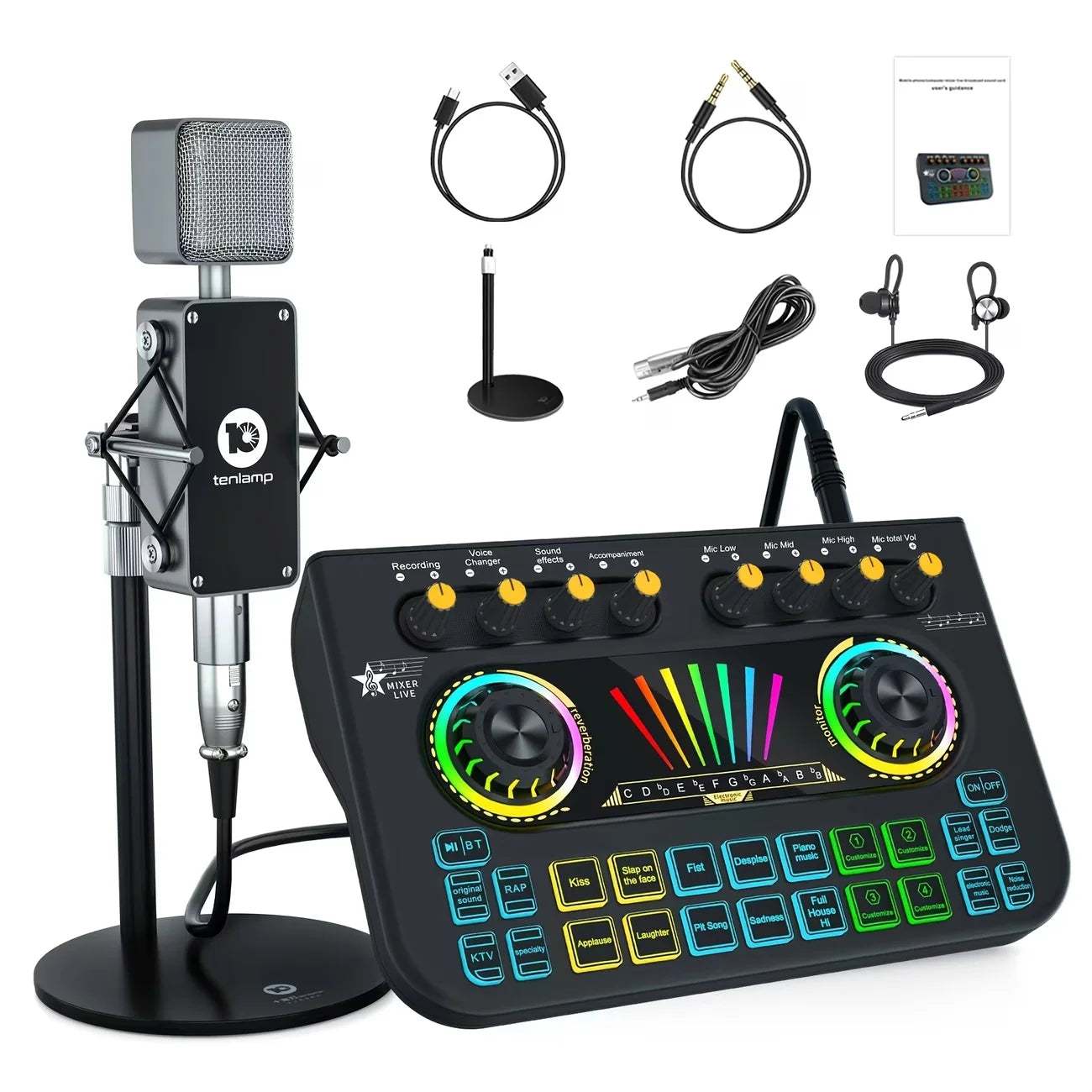 Tenlamp Mic Mixer Set For Podcasting Studio Recording Wireless Microphone