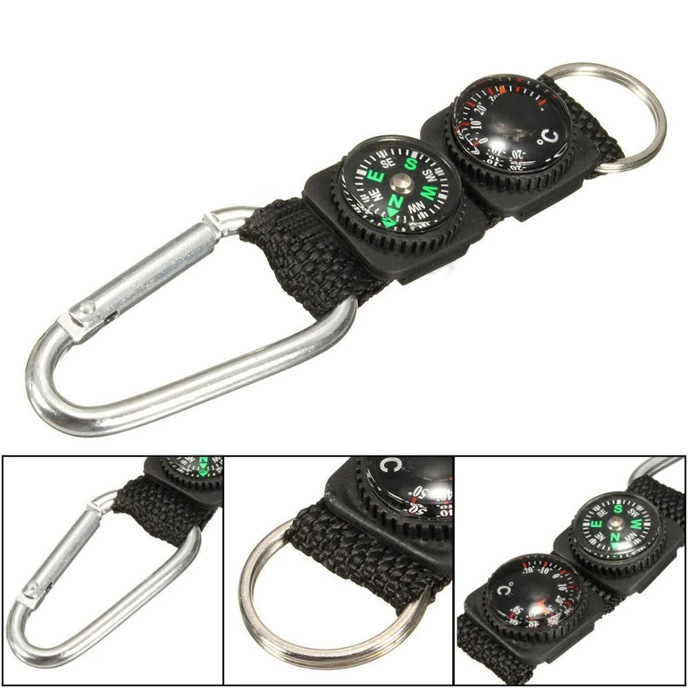Universal Multifunction 3 In 1 Carabiner Keychain With Compass Thermometer