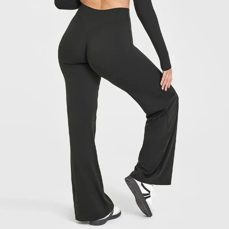 Women's Mid Waist Soft Butter Fabric Straight Leg Sport Trousers