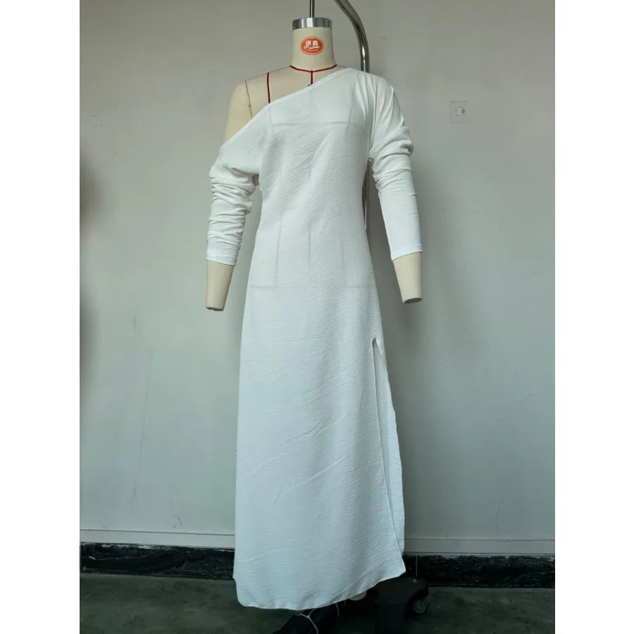 Women's Knit Pleated Long Sleeve Dress With Split Hem