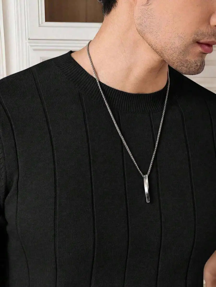 Minimalist Ribbed Knit Crew Neck Short Sleeve Men's Pullover