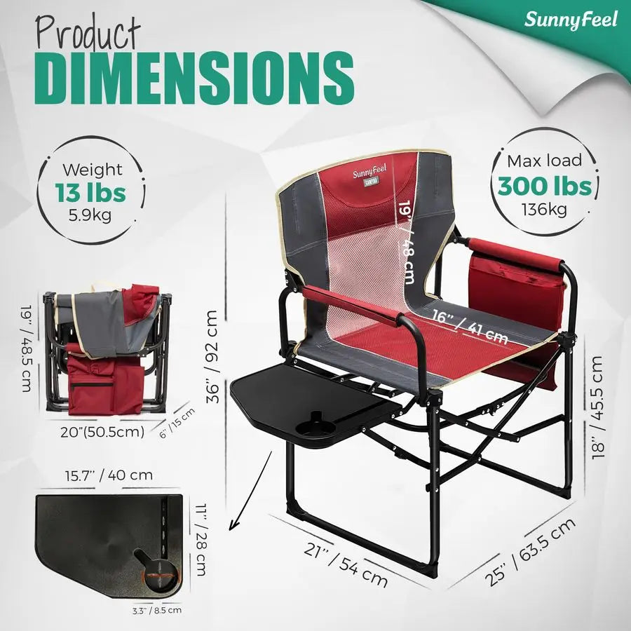 Camping Directors Chair Heavy Duty Portable Folding Chair With Side Table Pocket