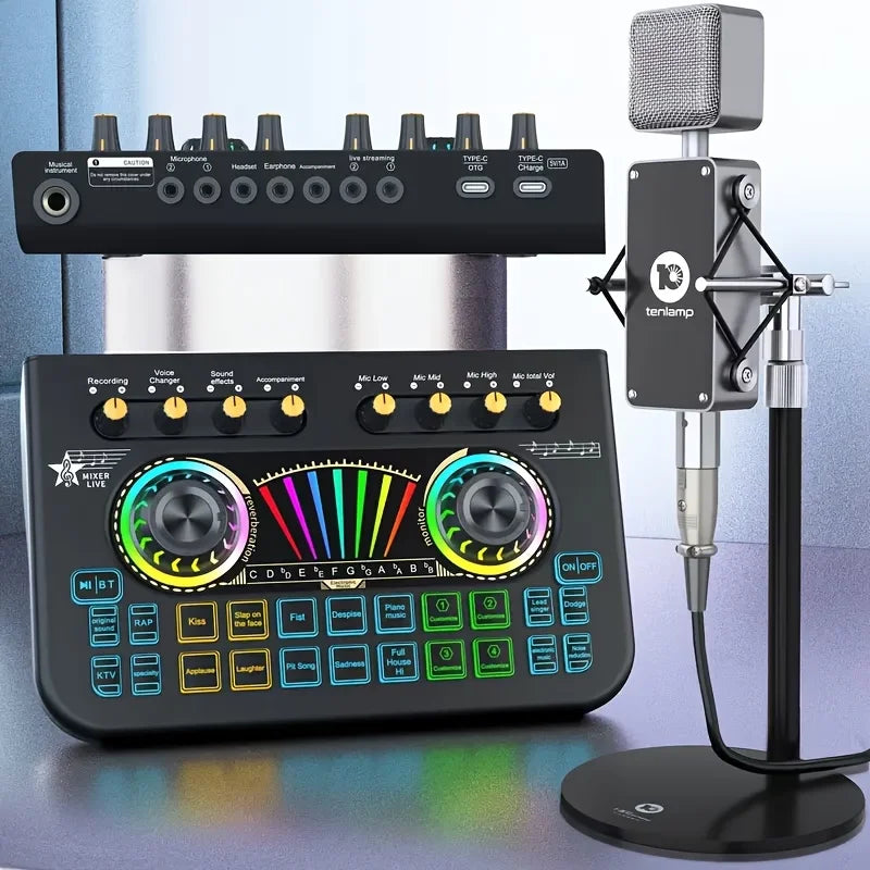 Tenlamp Mic Mixer Set For Podcasting Studio Recording Wireless Microphone