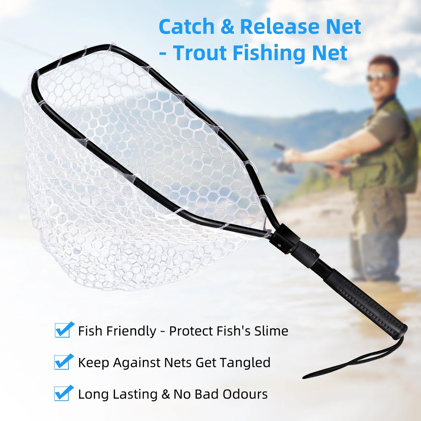 Hipicute Foldable Trout Landing Net With Rubber Mesh Handle