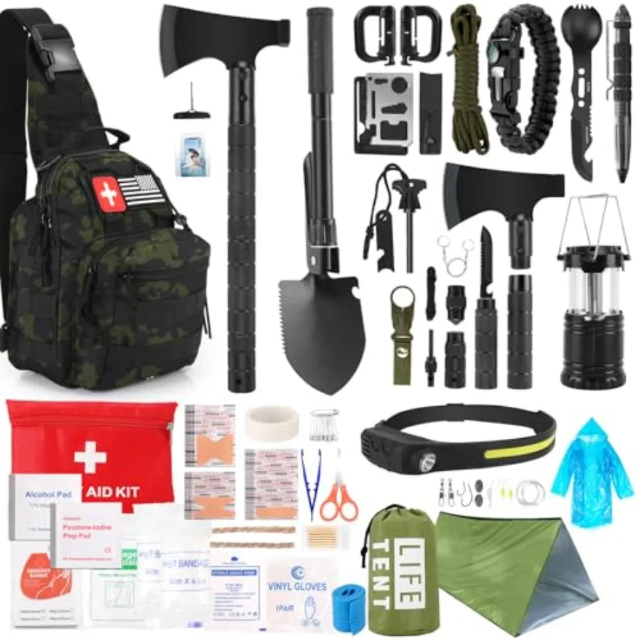 268 Pcs Survival Kit Emergency Gear With First Aid Kit Crossbody Bag