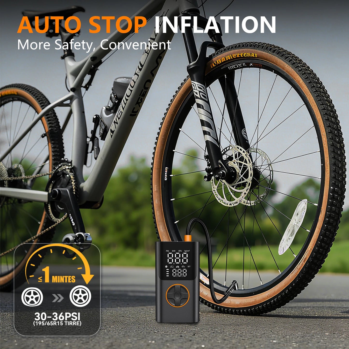 Portable Tire Inflator With Power Bank 150 PSI LED Light