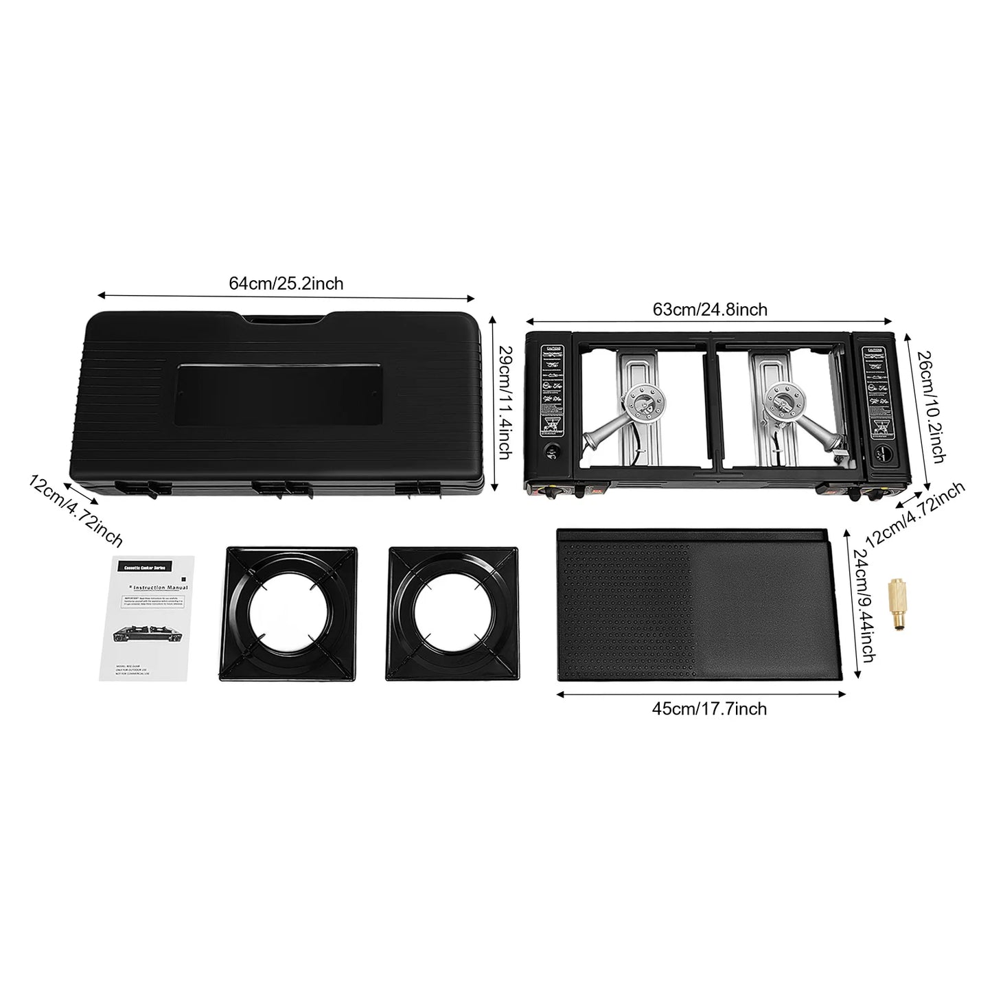 NONED 2500W Portable Camping Stove 2 Burners Baking Tray LPG