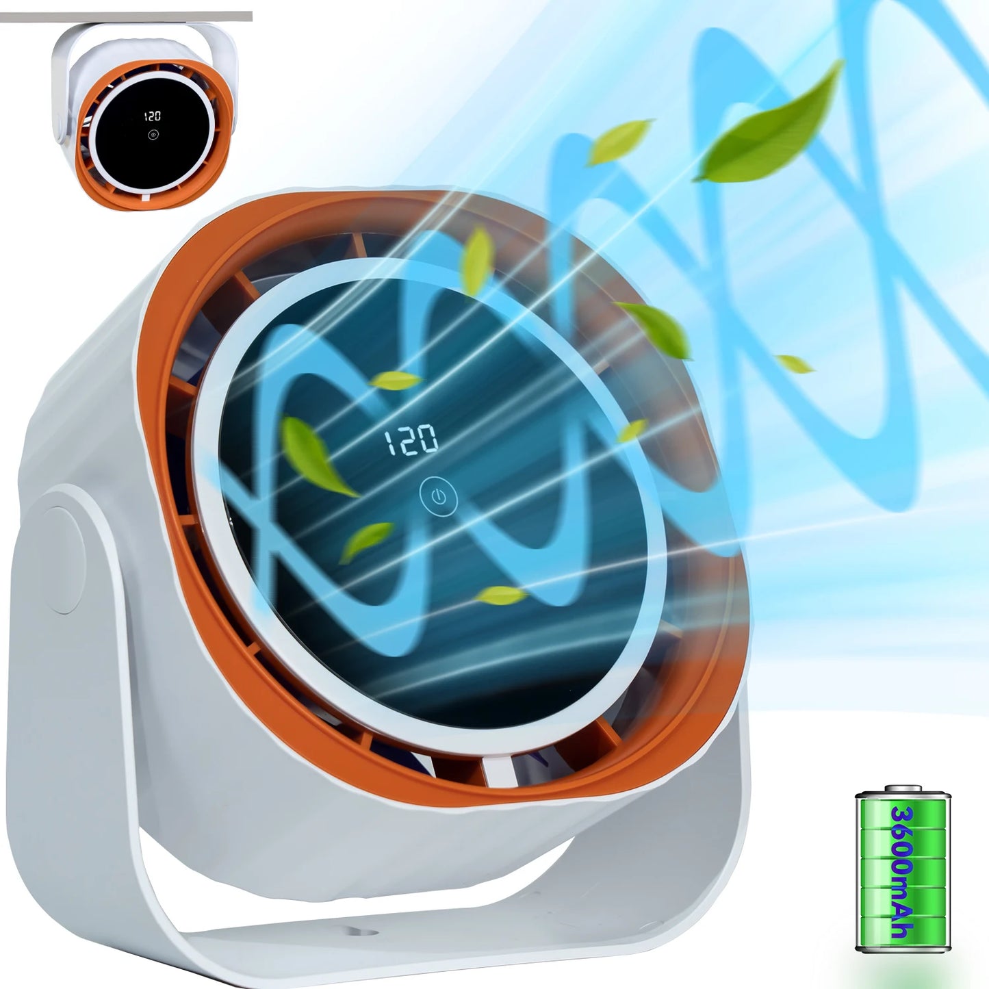 Haoyunma Portable Clip Desk Fan Touch Screen 360 Adjustable 3600mAh