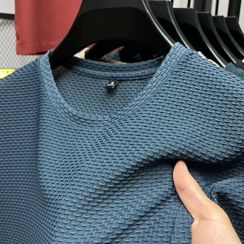 NONECN Summer Ice Silk Short Sleeve T Shirt For Men