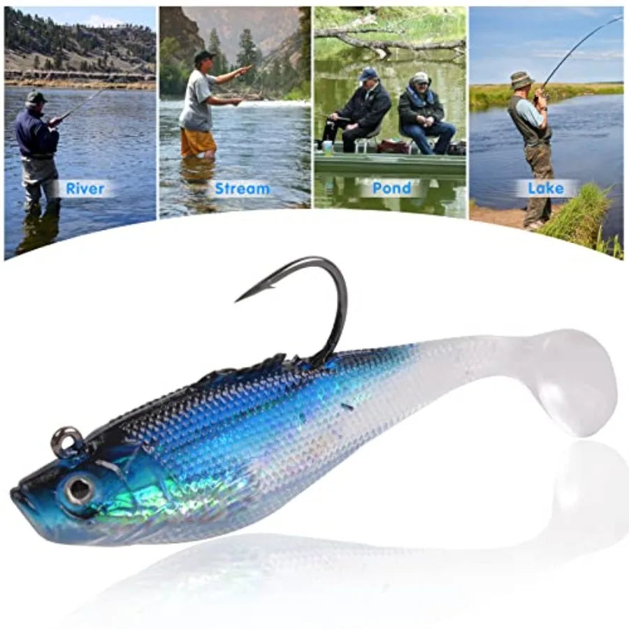 Pre Rigged Jig Head Soft Lures Paddle Tail Swimbaits Bass
