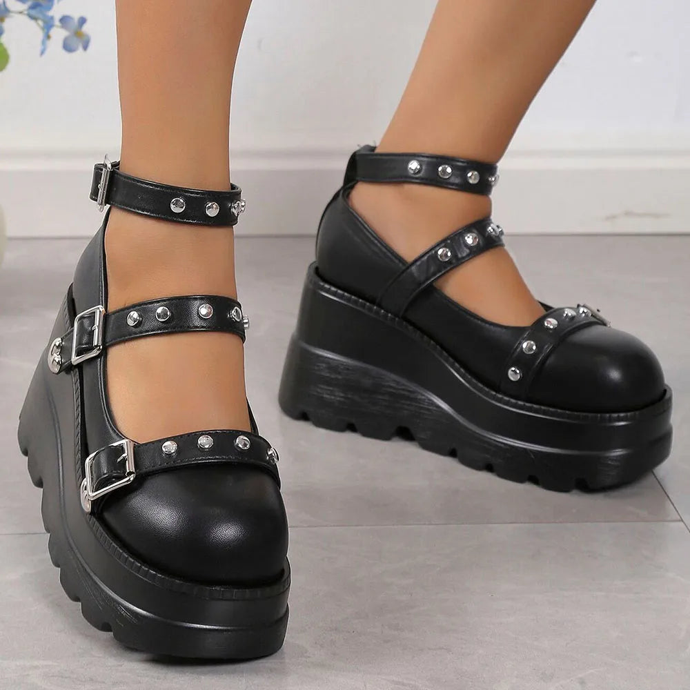 DoraTasia Retro Mary Jane Pumps Buckle Strap Lolita Nightclub Women