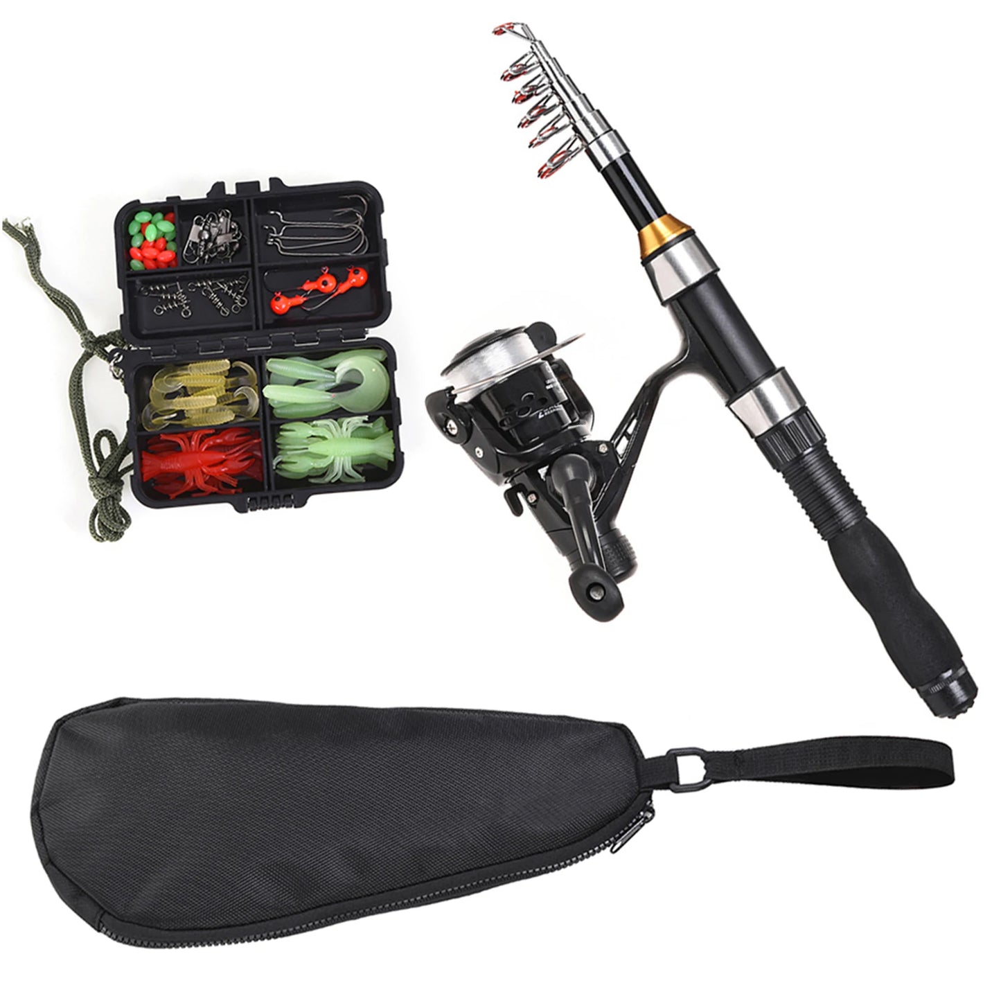 Telescopic Fishing Rod And Reel Combo Kit With Hooks Lures Swivels Storage Bag