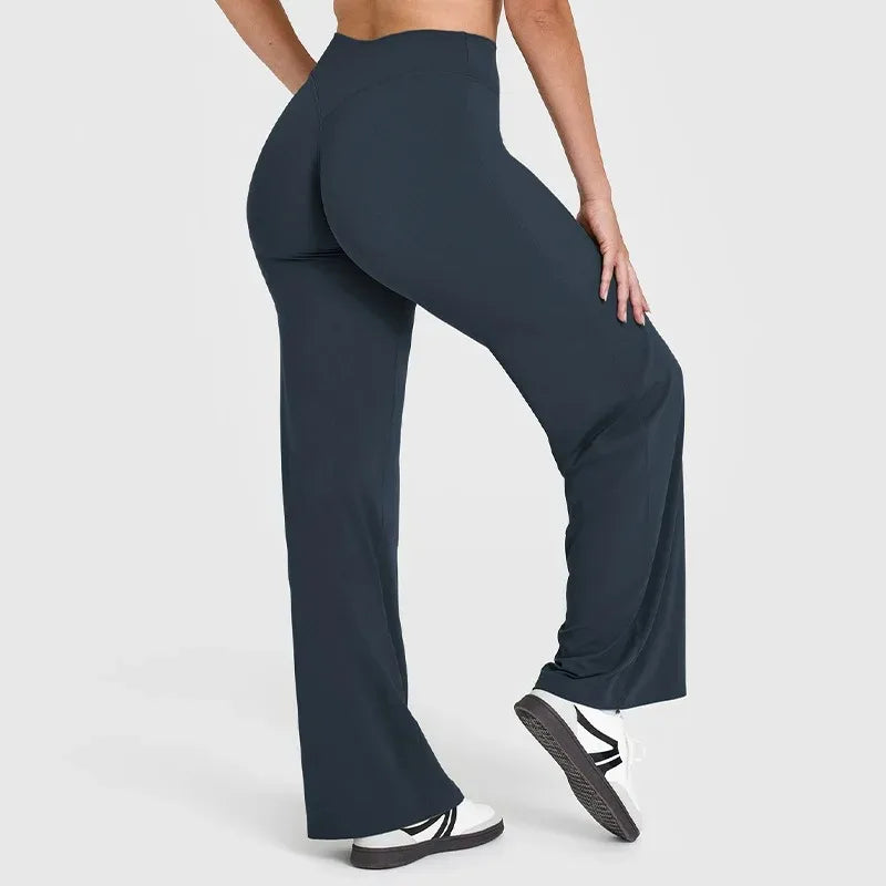 Women's Mid Waist Soft Butter Fabric Straight Leg Sport Trousers