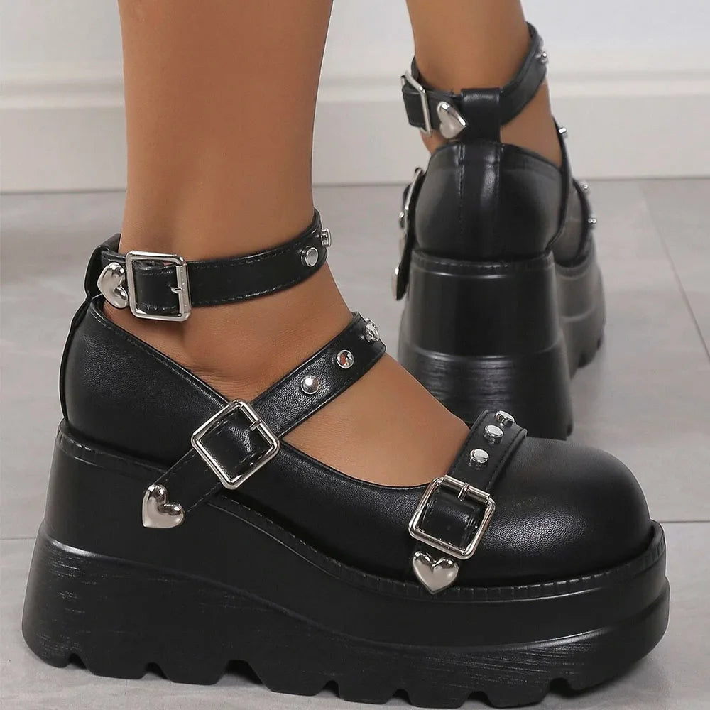 DoraTasia Retro Mary Jane Pumps Buckle Strap Lolita Nightclub Women