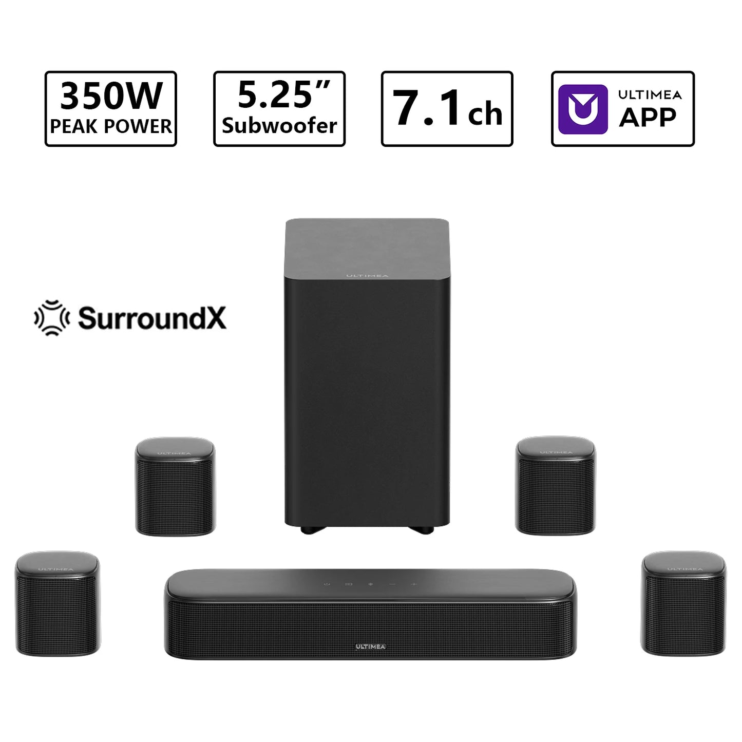 Ultimea 350W 7.1Ch Virtual Surround Soundbar With Subwoofer