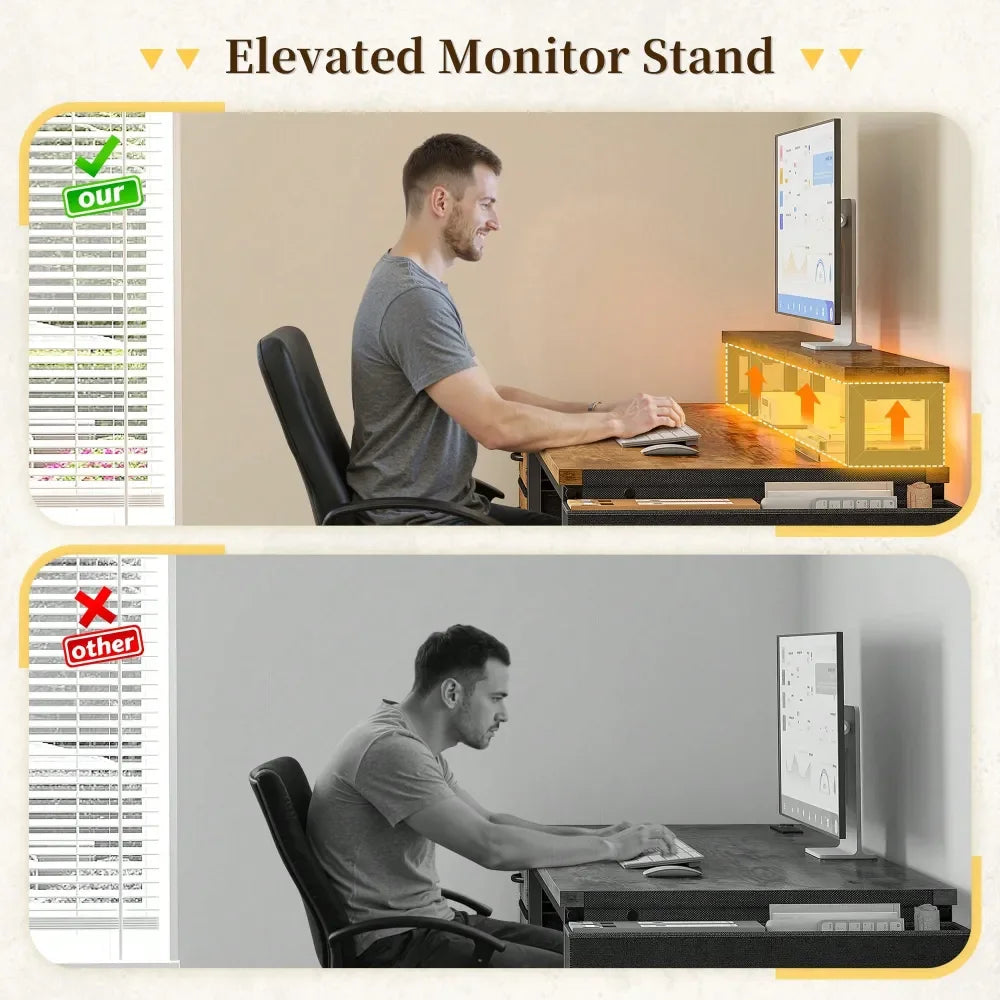 XMSJ L Shaped Standing Desk With Power Outlets Monitor Stand