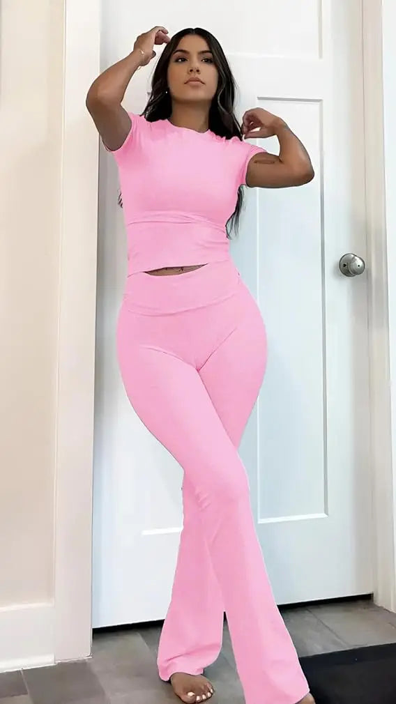Women's Two-Piece Yoga Set Short Sleeve Top And Pants