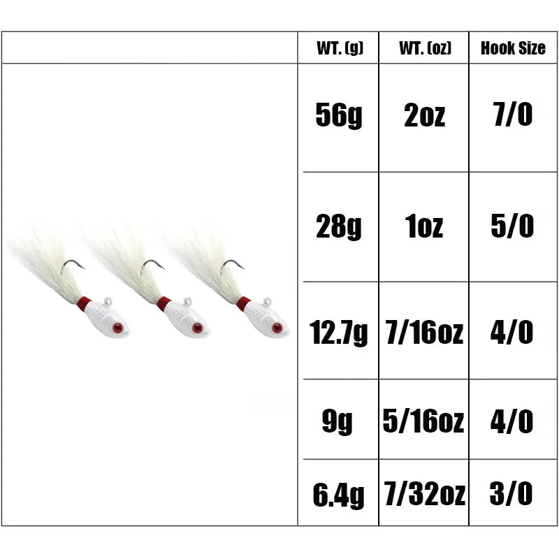 Three Piece Bucktail Jig Heads Lures For Saltwater Freshwater Fishing