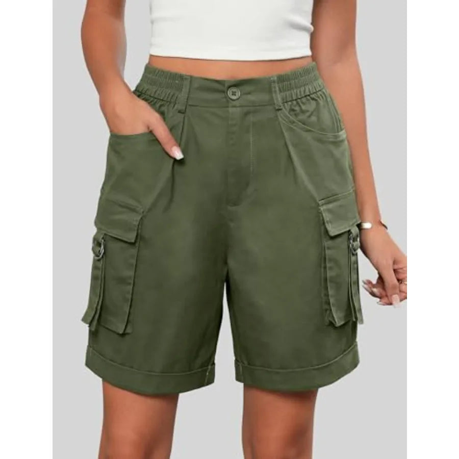 Bermuda Cargo Shorts For Women High Waist Denim 6 Pockets
